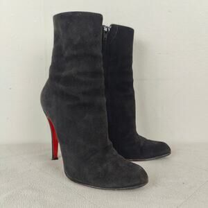 Louboutin Suede Ankle Boots Womens 36 US 6‎ Black Leather Heeled Booties
